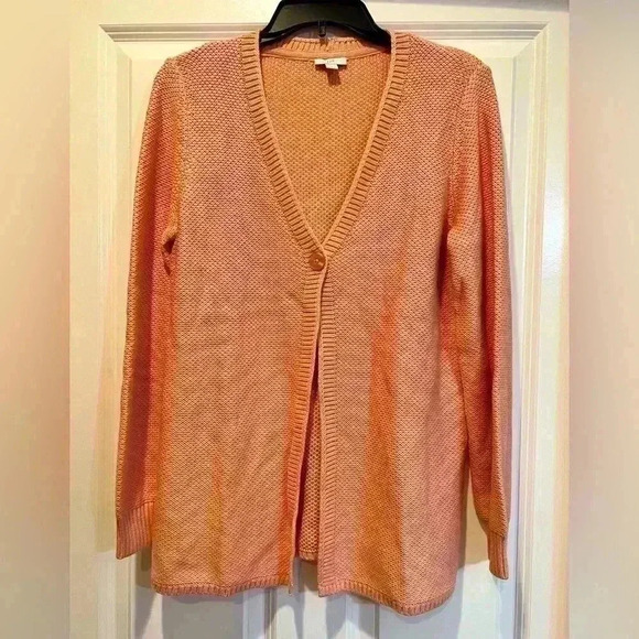 J Jill Slub Knit One Button Peach Cardigan Small - Picture 1 of 3